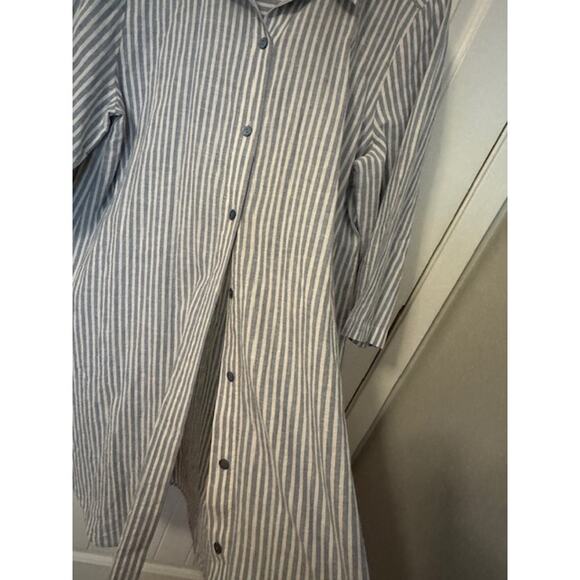 EILEEN FISHER Chambray Hemp Organic Cotton Stripe Shirtdress L - Picture 5 of 7